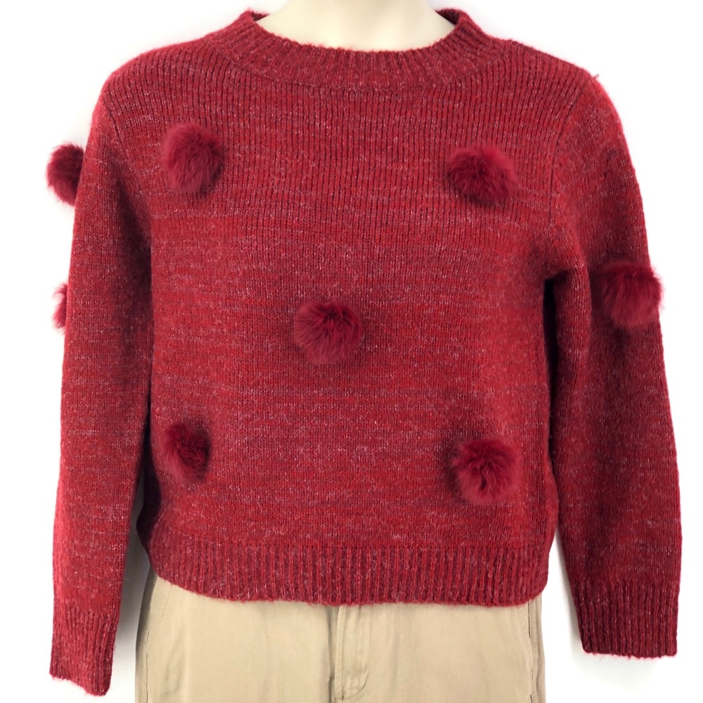Michelle Nicole Wine Pom Long Sleeve Sweater S